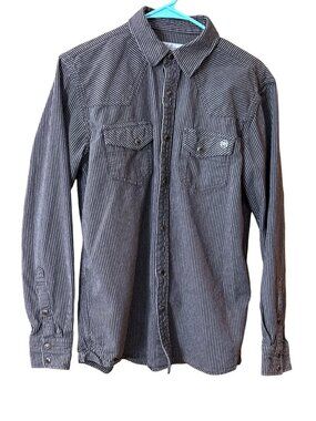 Blue Ranchwear Mens Brown Striped Western Shirt Small 100% Cotton Snap Button